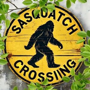 Sasquatch Crossing Yellow and Black Wall Sign. NEW
